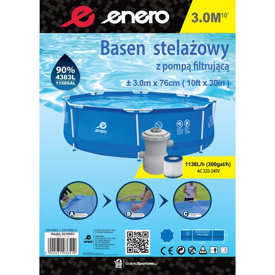 BASEN NA KONSTRUKCJI STALOWEJ Z POMPĄ 300x76cm